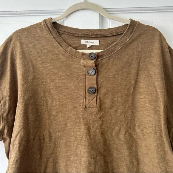 Madwell olive green henley short sleeve crop shirt - Picture 2 of 9